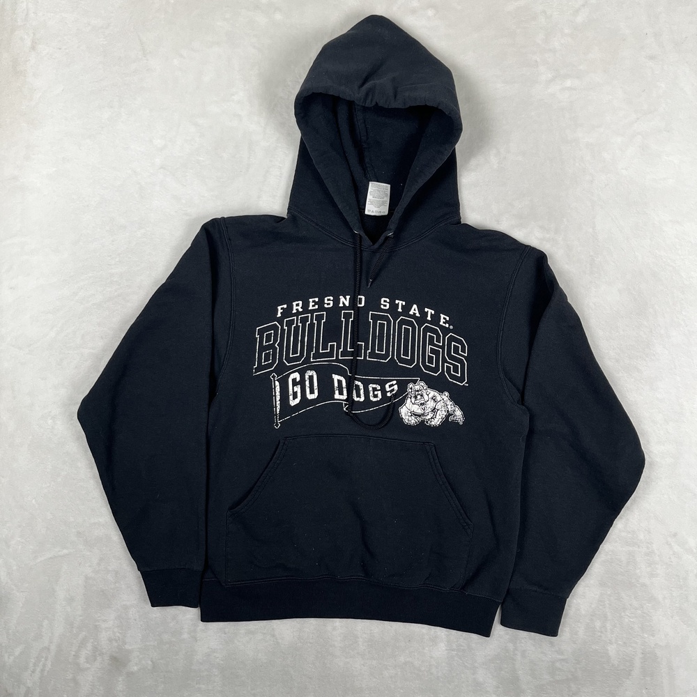 Vintage Fresno State Bulldogs Hoodie Sweatshirt Mens S Black NCAA Football Y2K